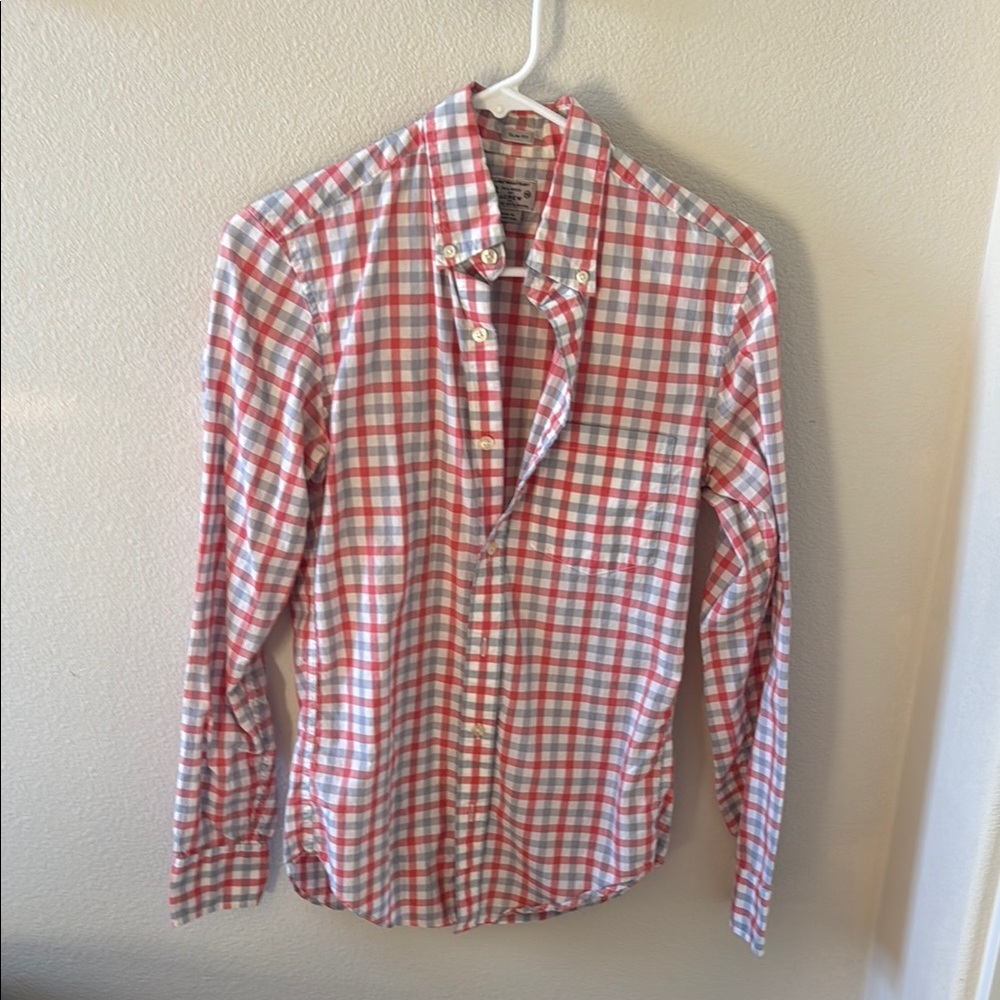 Men's Red and White Checkered Shirt JCrew XS